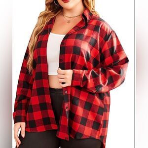 NWT IN’VOLAND Women’s Plaid Roll Up Sleeve Button Down Shirt Size 18W